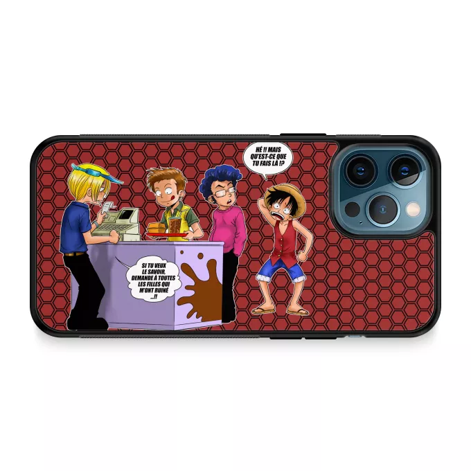 Coque pour téléphone portable iPhone 12 Pro Max Parodie One Piece ça se passe comme ça chez les dragueurs... :) - Sanji, Luffy
