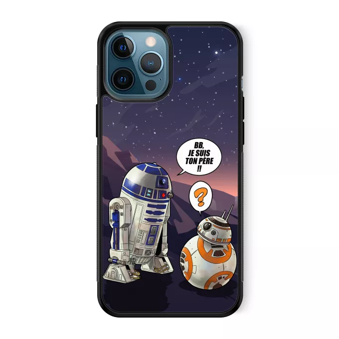 Coque pour téléphone portable iPhone 12 Pro Max Parodie Star Wars BB, je suis ton père !! - BB-8, R2-D2
