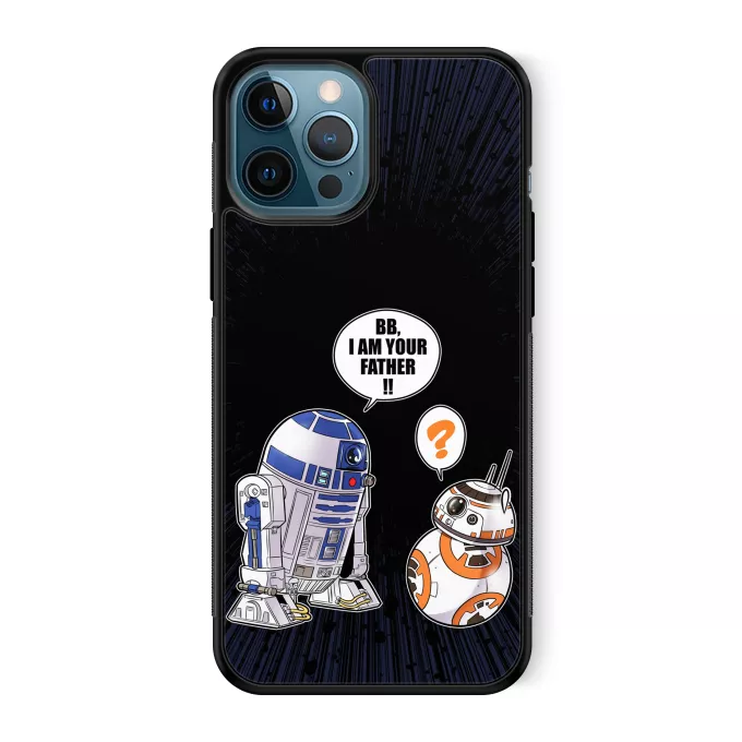 Hoesje voor iPhone 12 Pro Max Parodie Star Wars R2-D2 en BB-8