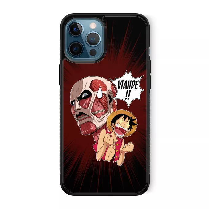 Coque pour téléphone portable iPhone 12 Pro Max Parodie One Piece Steak Titanesque... - Titan Colossal VS Luffy