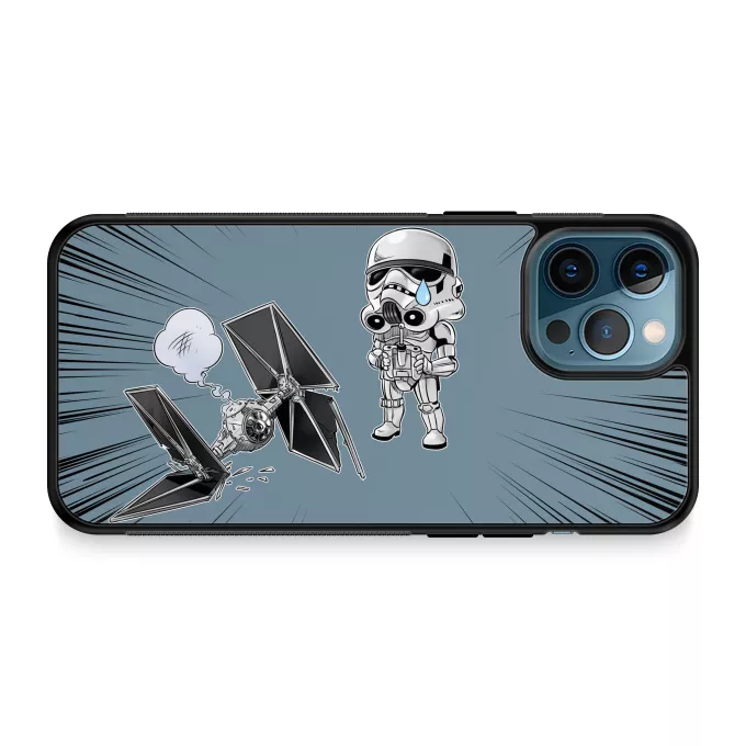 Funda para iPhone 12 Pro Max Parodia Star Wars Caricatura SD de Stormtrooper y su TIE Fighter Mini Drone