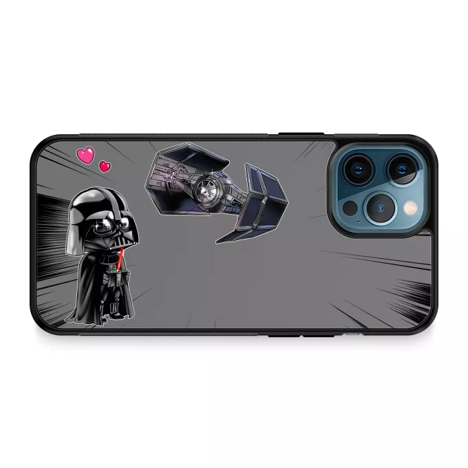 Fodral för iPhone 12 Pro Max Parodi Stjärnornas krig Tecknad SD Darth Vader och TIE Fighter Mini Drone