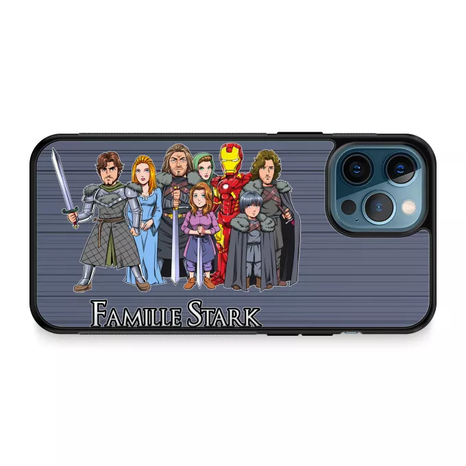 Coque pour téléphone portable iPhone 12 Pro Max Parodie Iron Man La Famille Stark au complet ! - Eddard, Catelyn, Robb, Sansa, Arya, Brian, Rickon, Tony Stark