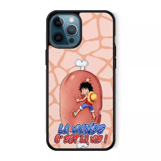 Coque pour téléphone portable iPhone 12 Pro Max Parodie One Piece La Viande c'est la Vie - Giga Gigot édition ! - Monkey D Luffy aka le Futur Roi des Pirates