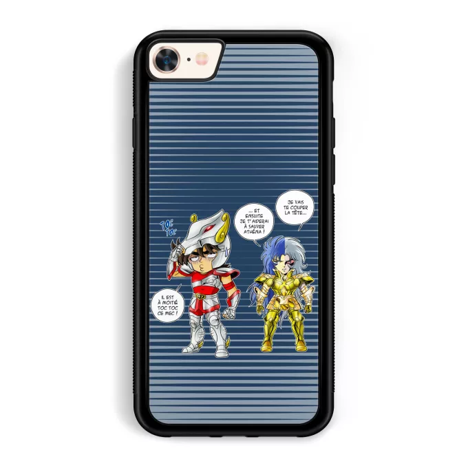 Coque pour téléphone portable iPhone 7 / 8 / SE2020 Parodie Saint Seiya Une histoire de dingue... - Seiya de Pégase, Saga chevalier d'or des Gémeaux