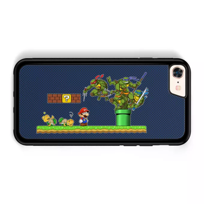 Estojo iPhone 7 / 8 / SE2020 Paródia Super Mario Donatello, Michelangelo, Leonardo, Raphael e Super Mario
