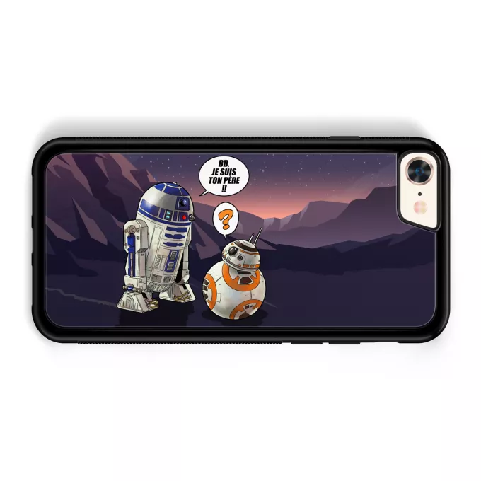 Coque pour téléphone portable iPhone 7 / 8 / SE2020 Parodie Star Wars BB, je suis ton père !! - BB-8, R2-D2