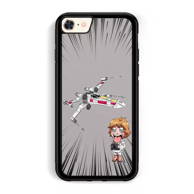 Hoesje voor iPhone 7 / 8 / SE2020 Parodie Star Wars Cartoon SD Luke Skywalker en X-Wing Mini Drone