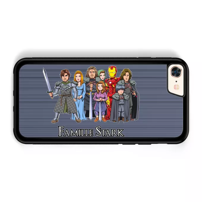 Coque pour téléphone portable iPhone 7 / 8 / SE2020 Parodie Iron Man La Famille Stark au complet ! - Eddard, Catelyn, Robb, Sansa, Arya, Brian, Rickon, Tony Stark