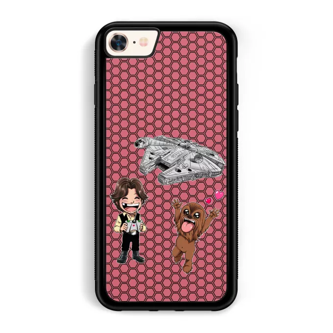 iPhone 7 / 8 / SE2020 Handyhülle Parodie auf Star Wars Han Solo und Chewbacca SD Karikaturen und Das Falcon Millenium Mini Drone