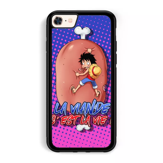 Coque pour téléphone portable iPhone 7 / 8 / SE2020 Parodie One Piece La Viande c'est la Vie - Giga Gigot édition ! - Monkey D Luffy aka le Futur Roi des Pirates