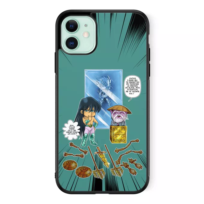 Coque pour téléphone portable iPhone 11 Parodie Saint Seiya Un choix très difficile... - Shiryu du Dragon, Dohko chevalier d'or de la Balance