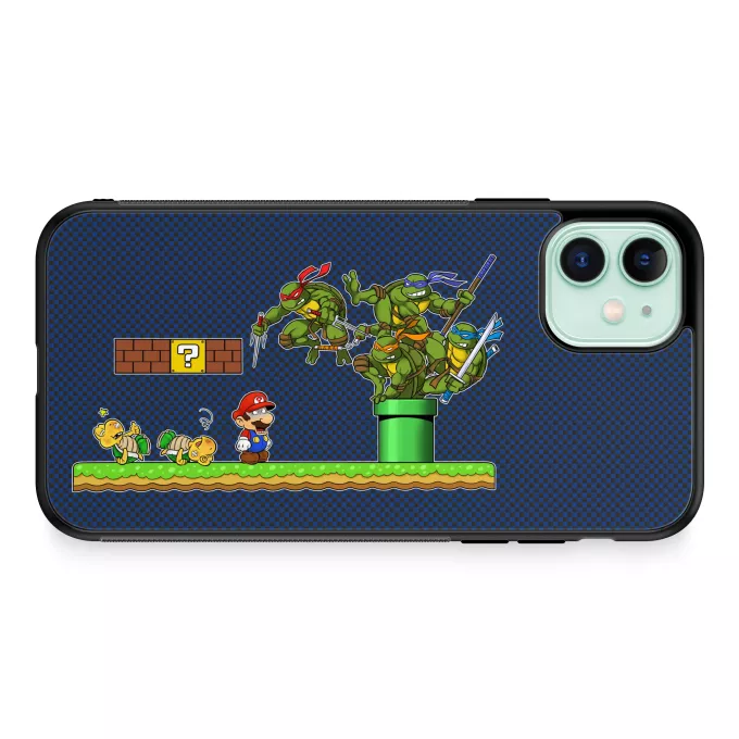 Estojo iPhone 11 Paródia Super Mario Donatello, Michelangelo, Leonardo, Raphael e Super Mario