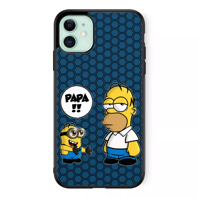 Coque pour téléphone portable iPhone 11 Parodie Les Minions Un fiston trop mignon (Super Deformed) - Homer Simpson, Kévin le Minion