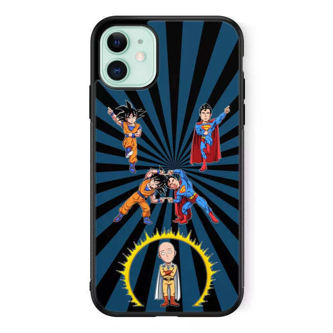 Fodral för iPhone 11 Parodi One-Punch Man Saitama, Son Goku och Stålmannen