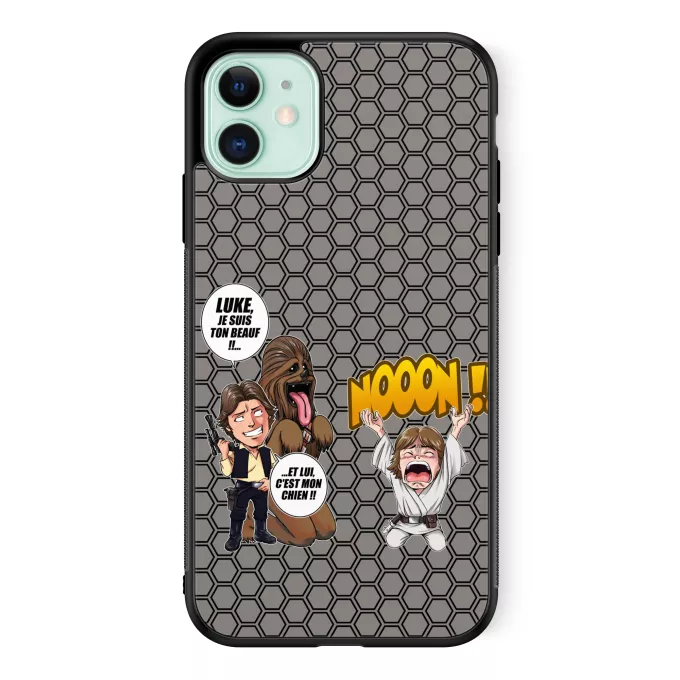 Coque pour téléphone portable iPhone 11 Parodie Star Wars Luke Life Episode III : Un beauf carrément beauf :) - Luke Skywalker, Chewbacca, Han Solo