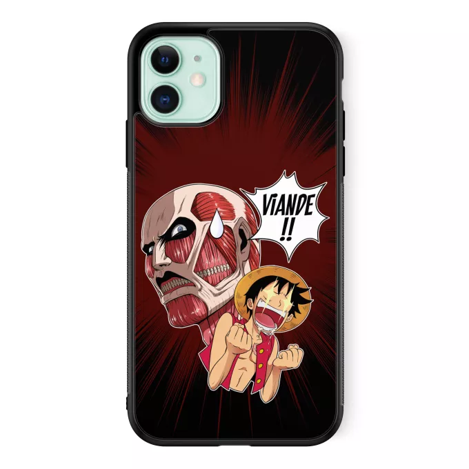 Coque pour téléphone portable iPhone 11 Parodie One Piece Steak Titanesque... - Titan Colossal VS Luffy