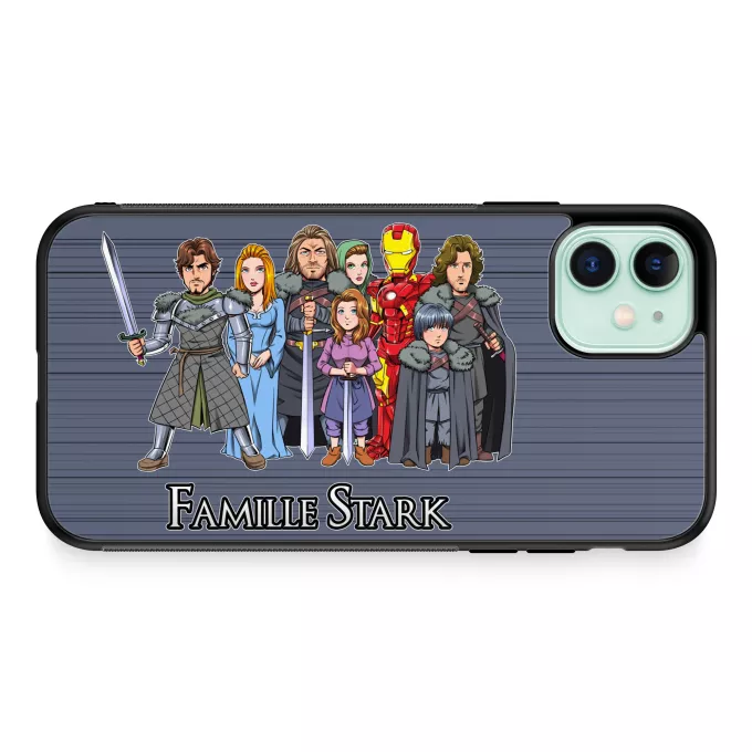 Coque pour téléphone portable iPhone 11 Parodie Iron Man La Famille Stark au complet ! - Eddard, Catelyn, Robb, Sansa, Arya, Brian, Rickon, Tony Stark