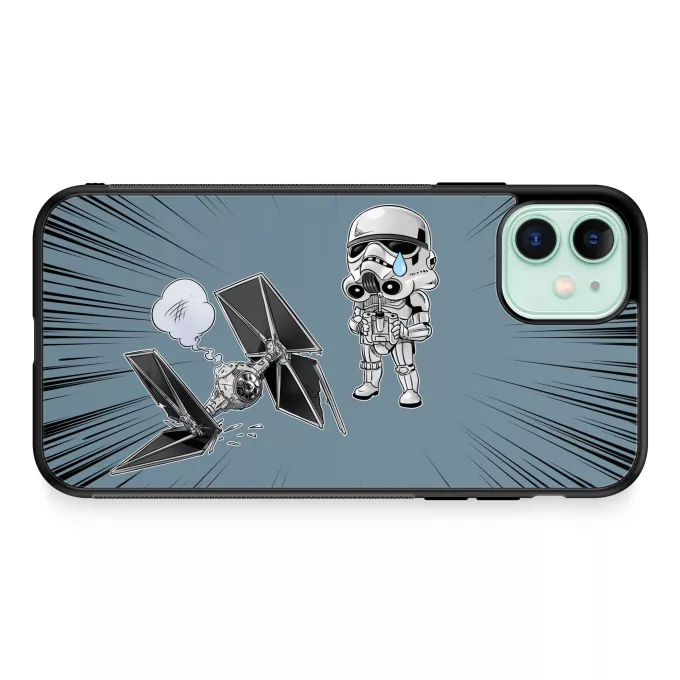 Funda para iPhone 11 Parodia Star Wars Caricatura SD de Stormtrooper y su TIE Fighter Mini Drone