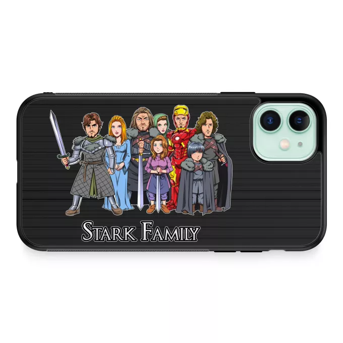 iPhone 11 Handyhülle Parodie auf Game of Thrones Eddard, Catelyn, Robb, Sansa, Arya, Brian, Rickon und Tony Stark (Robert Downey Jr Caricature)