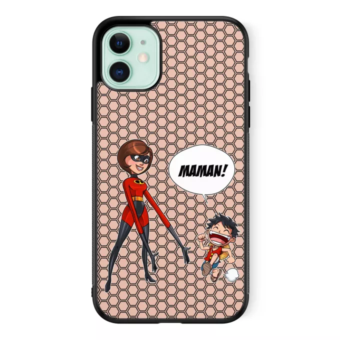 Coque pour téléphone portable iPhone 11 Parodie One Piece Super Maman !! - Elasticgirl la Maman indestructible, Luffy