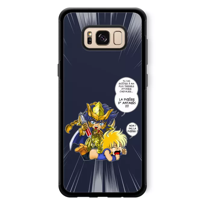 Coque pour téléphone portable Samsung Galaxy S8+ Parodie Saint Seiya Non ! Pas la piqûre ! - Hyoga du cygne, Milo chevalier d'or du Scorpion