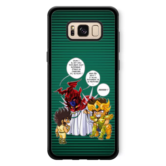 Coque pour téléphone portable Samsung Galaxy S8+ Parodie Saint Seiya Un gros chat sauvage en laisse ! - Aiolia chevalier d'or du Lion face au Grand Pope