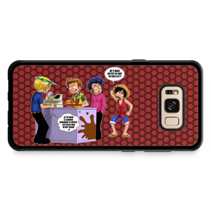 Coque pour téléphone portable Samsung Galaxy S8+ Parodie One Piece ça se passe comme ça chez les dragueurs... :) - Sanji, Luffy