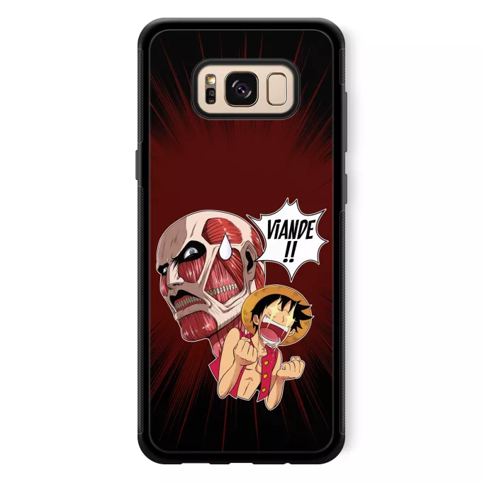 Coque pour téléphone portable Samsung Galaxy S8+ Parodie One Piece Steak Titanesque... - Titan Colossal VS Luffy