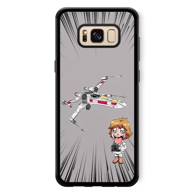 Hoesje voor Samsung Galaxy S8+ Parodie Star Wars Cartoon SD Luke Skywalker en X-Wing Mini Drone