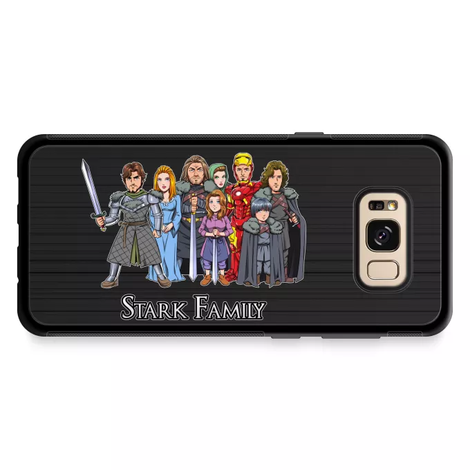 Samsung Galaxy S8+ Handyhülle Parodie auf Game of Thrones Eddard, Catelyn, Robb, Sansa, Arya, Brian, Rickon und Tony Stark (Robert Downey Jr Caricature)