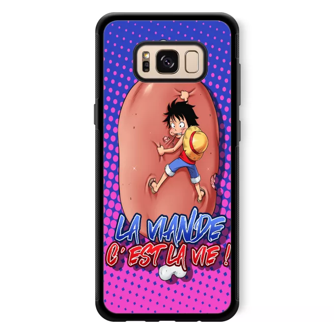Coque pour téléphone portable Samsung Galaxy S8+ Parodie One Piece La Viande c'est la Vie - Giga Gigot édition ! - Monkey D Luffy aka le Futur Roi des Pirates