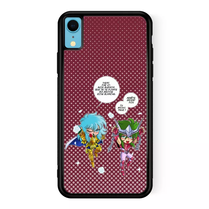 Coque pour téléphone portable iPhone XR Parodie Saint Seiya Attends que je t'attrape !! - Shun d'Andromède, Aphrodite chevalier d'or des Poissons