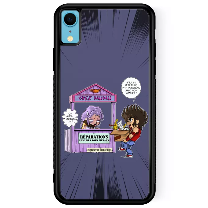 Coque pour téléphone portable iPhone XR Parodie Saint Seiya Réparations Tous Métaux ! - Seiya du Pégase, Mû du bélier