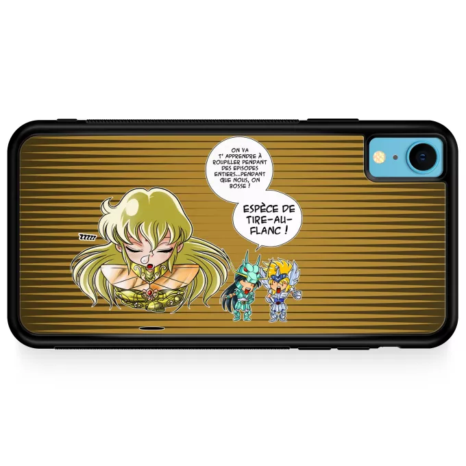Coque pour téléphone portable iPhone XR Parodie Saint Seiya La technique interdite: le Roupillon du Lotus !! - Shiryu du Dragon, Hyoga du Cygne, Shaka