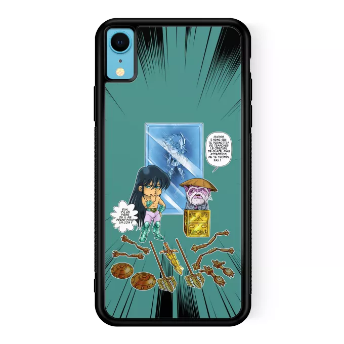 Coque pour téléphone portable iPhone XR Parodie Saint Seiya Un choix très difficile... - Shiryu du Dragon, Dohko chevalier d'or de la Balance