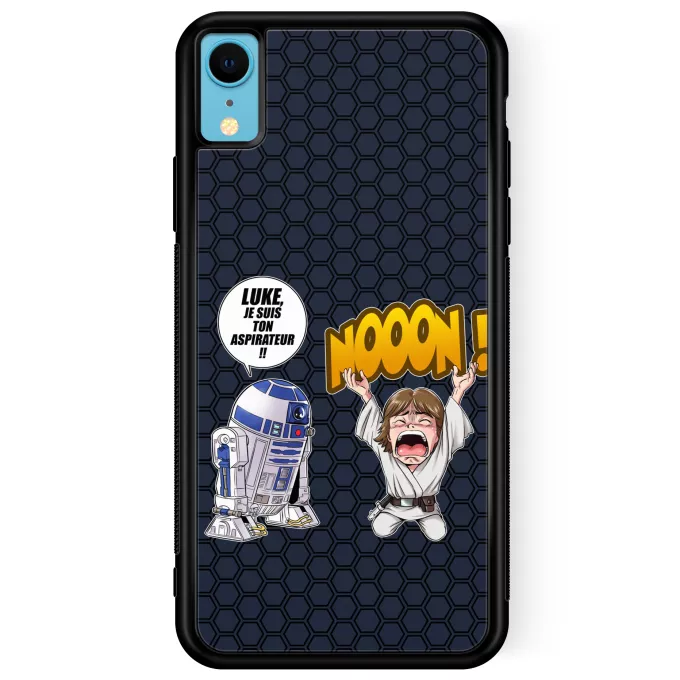 Coque pour téléphone portable iPhone XR Parodie Star Wars Luke Life Episode V : un robot...ménager !! - Luke Skywalker, R2-D2