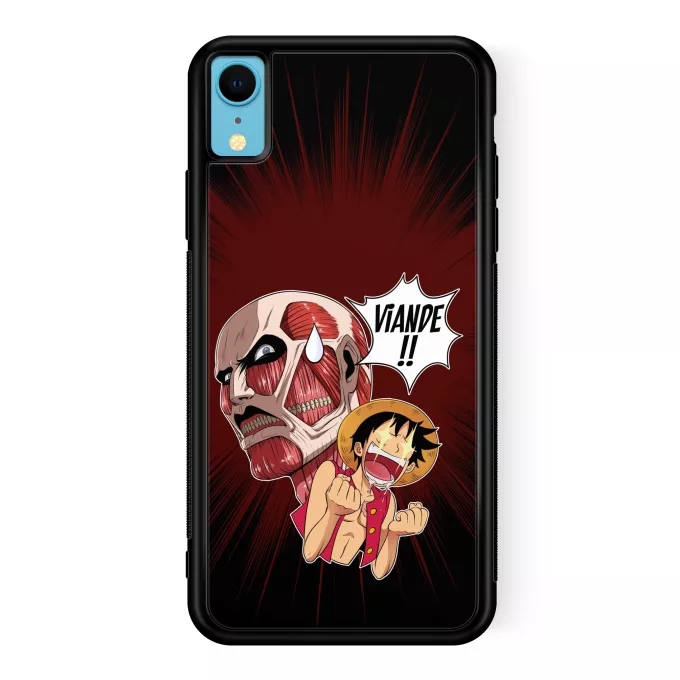 Coque pour téléphone portable iPhone XR Parodie One Piece Steak Titanesque... - Titan Colossal VS Luffy