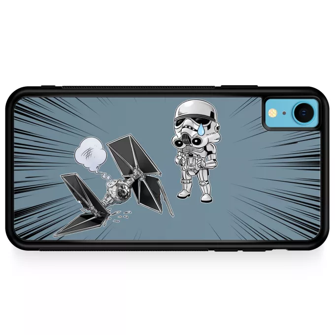 Funda para iPhone XR Parodia Star Wars Caricatura SD de Stormtrooper y su TIE Fighter Mini Drone