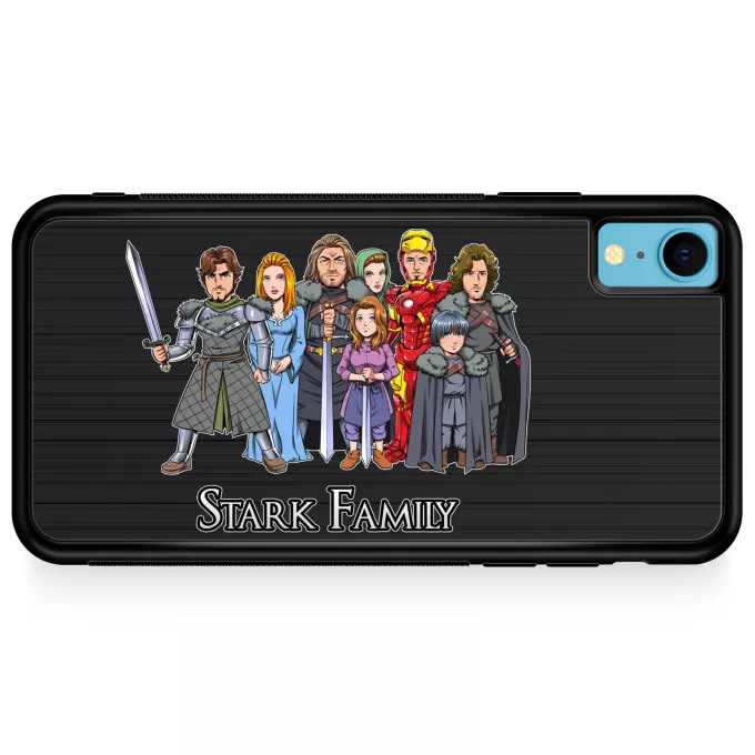iPhone XR Handyhülle Parodie auf Game of Thrones Eddard, Catelyn, Robb, Sansa, Arya, Brian, Rickon und Tony Stark (Robert Downey Jr Caricature)