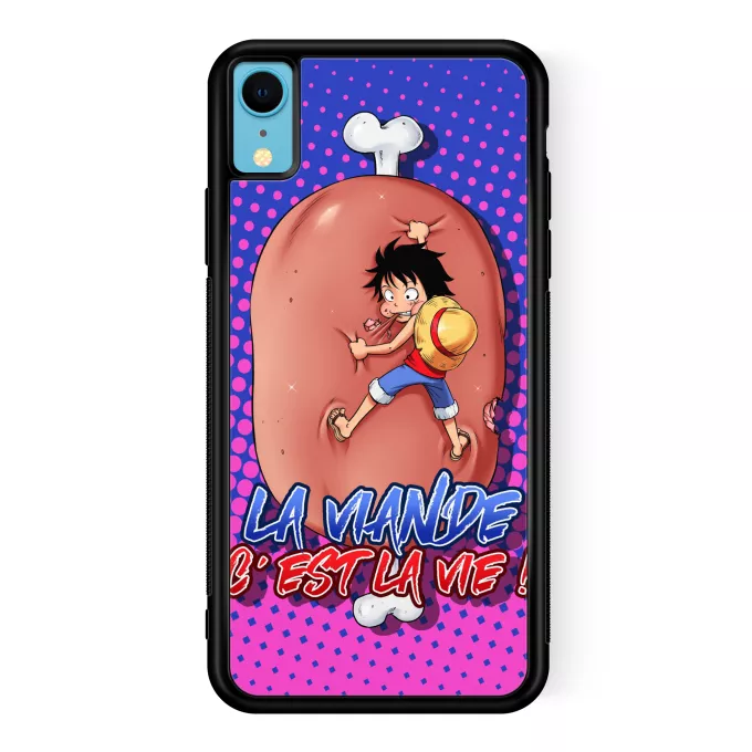 Coque pour téléphone portable iPhone XR Parodie One Piece La Viande c'est la Vie - Giga Gigot édition ! - Monkey D Luffy aka le Futur Roi des Pirates