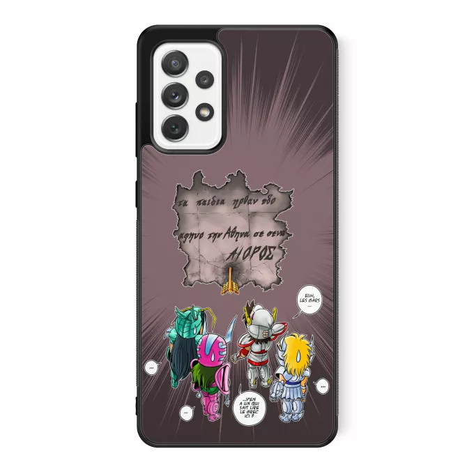 Coque pour téléphone portable Samsung Galaxy A52 Parodie Saint Seiya 4 touristes japonais perdus en Grèce... - Shiryu, Hyoga, Shun dans la maison d'Aioros