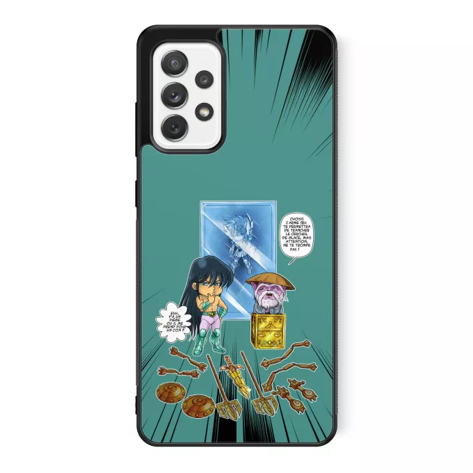 Coque pour téléphone portable Samsung Galaxy A52 Parodie Saint Seiya Un choix très difficile... - Shiryu du Dragon, Dohko chevalier d'or de la Balance