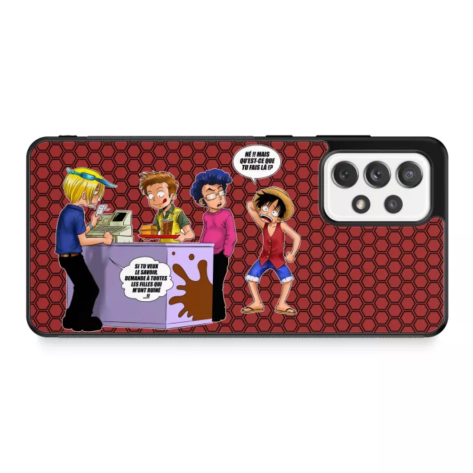 Coque pour téléphone portable Samsung Galaxy A52 Parodie One Piece ça se passe comme ça chez les dragueurs... :) - Sanji, Luffy