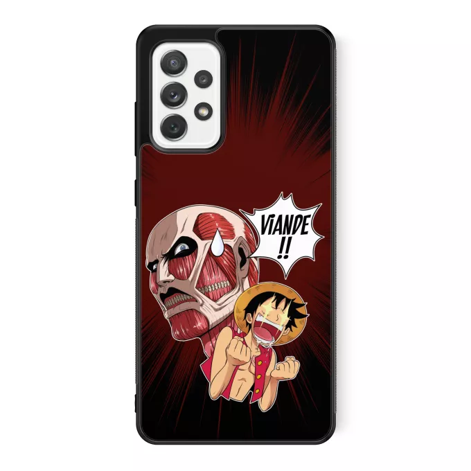 Coque pour téléphone portable Samsung Galaxy A52 Parodie One Piece Steak Titanesque... - Titan Colossal VS Luffy