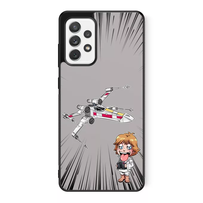 Hoesje voor Samsung Galaxy A52 Parodie Star Wars Cartoon SD Luke Skywalker en X-Wing Mini Drone