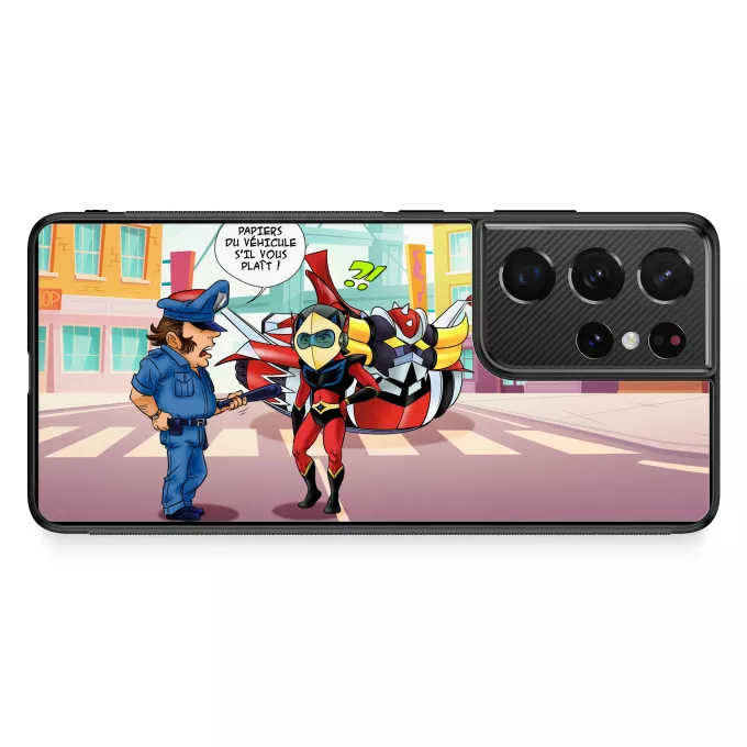 Coque pour téléphone portable Samsung Galaxy S21 Ultra Parodie Goldorak Papiers du véhicule s'il vous plaît ! - Actarus