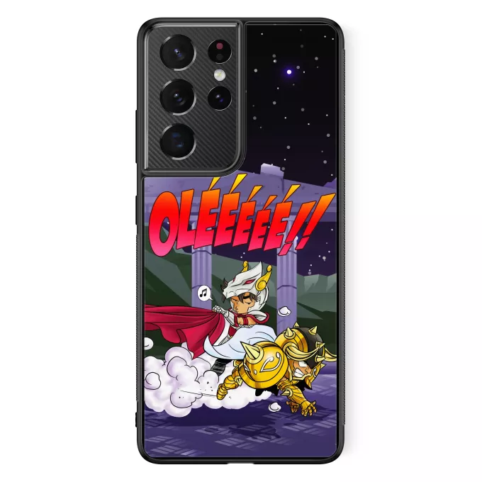 Fodral för Samsung Galaxy S21 Ultra Parodi Knights of the Zodiac Aldebaran av Taurus och Seiya av Pegasus