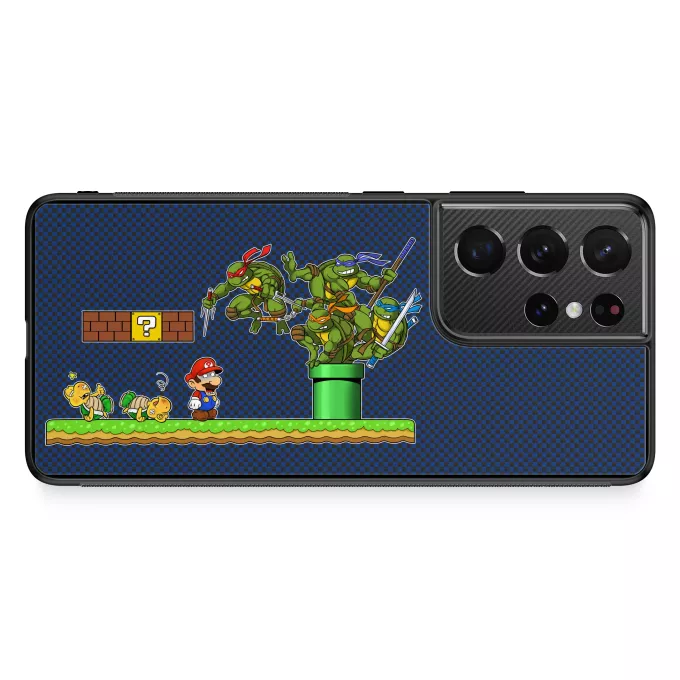 Estojo Samsung Galaxy S21 Ultra Paródia Super Mario Donatello, Michelangelo, Leonardo, Raphael e Super Mario