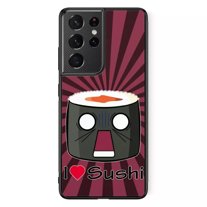 Coque pour téléphone portable Samsung Galaxy S21 Ultra Parodie Japon Culture I Love Sushi ! NOOOO !!